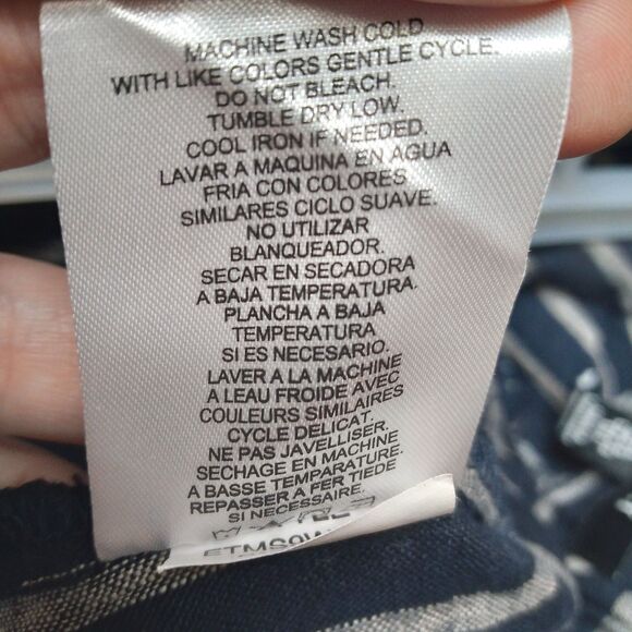 Ellen Tracy size L pull on pants 100% linen stripe dark navy gray - Picture 7 of 8